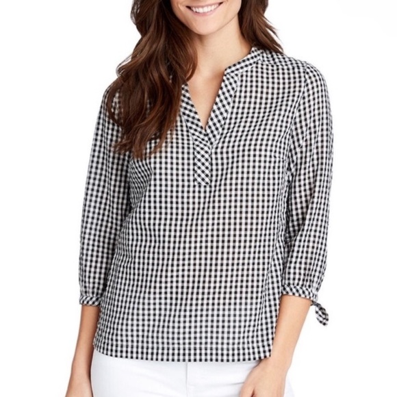 Vineyard Vines Tops - Vineyard Vines Black White Gingham Seersucker Cotton Savannah Popover Top